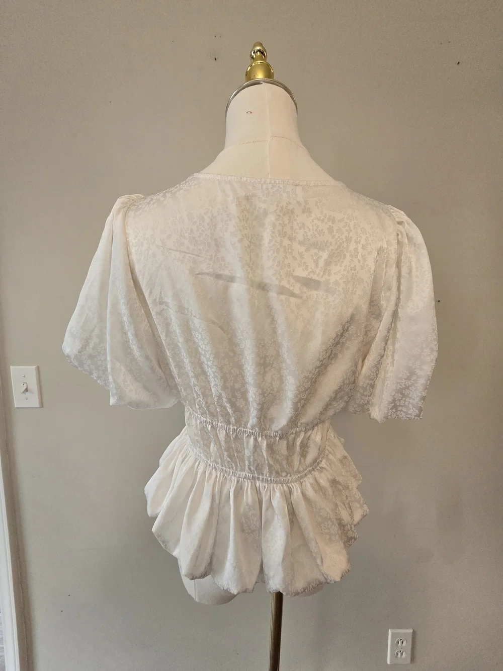 Astr White Lace-Up Peplum Top with Puff Sleeves